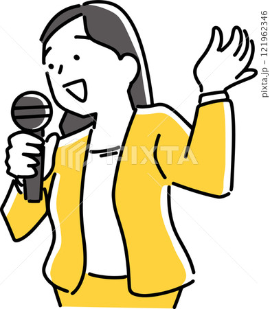 マイクを持って説明する女性 121962346