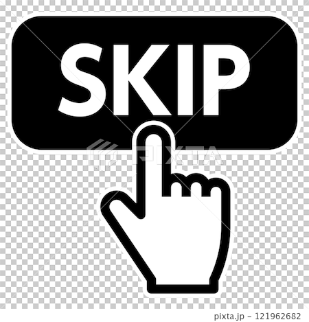Finger pressing the SKIP button Finger pressing the SKIP button 121962682