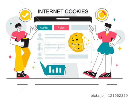 Internet Cookies Technology Vector Illustration Featuring Tracking Cookie Records of User Browsing Activities on a Website in a Flat Background 121962839