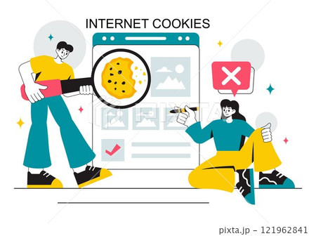 Internet Cookies Technology Vector Illustration Featuring Tracking Cookie Records of User Browsing Activities on a Website in a Flat Background 121962841