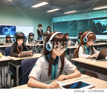 近い未来をイメージした教室と生徒たち 121962862