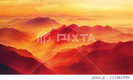 夕日に染まる山 121962990