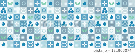 Blueberry abstract geometric pattern in bauhaus and minimalism style. Natural organic shapes of plants and berries, eco farming. Designer fabric, card, wrapping paper, cover. 121963074