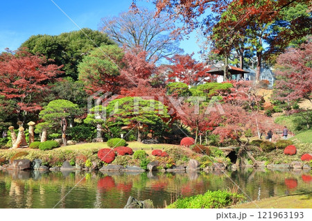 【東京都】快晴のシンメトリーな旧古河庭園の紅葉 121963193