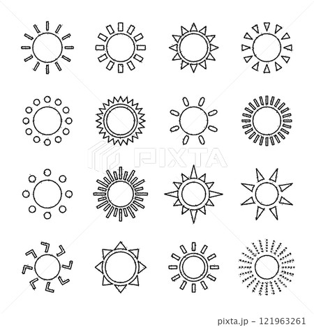 太陽　晴れ　天気　アイコン 手描き風 121963261