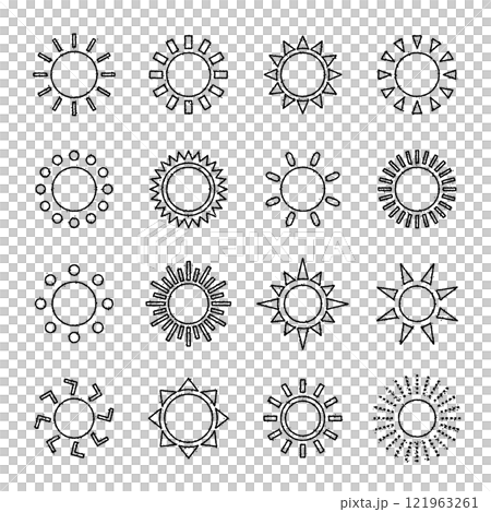 太陽　晴れ　天気　アイコン 手描き風 121963261