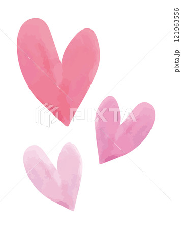 水彩 ハート ピンク 3つ 水彩 ハート ピンク 3つ 121963556