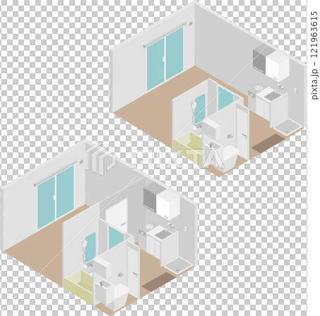 Isometric studio and 1K floor plan image material 121963615