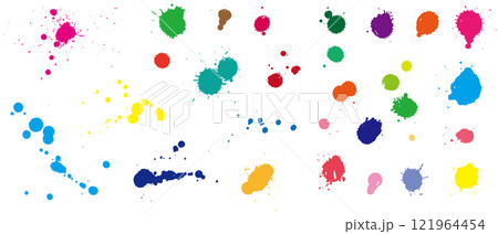 筆　ブラシ　インク　ペンキ　カラフル　飛沫　ベクター　セット 121964454
