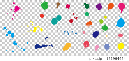 筆　ブラシ　インク　ペンキ　カラフル　飛沫　ベクター　セット 121964454