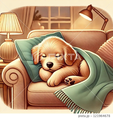 お昼寝する子犬 121964678