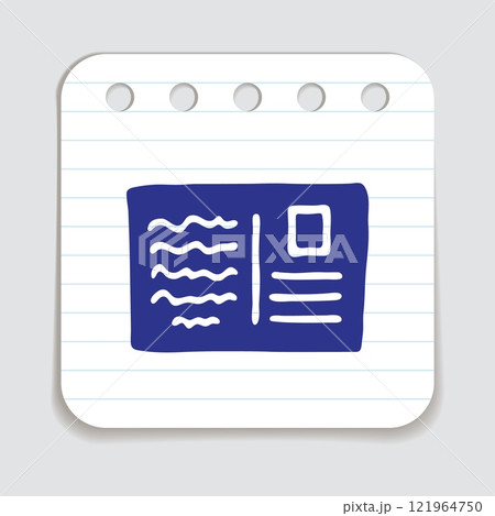 Doodle letter postcard icon hand drawn with blue pen on notepaper in flat style Doodle letter postcard icon hand drawn with blue pen on notepaper in flat style 121964750