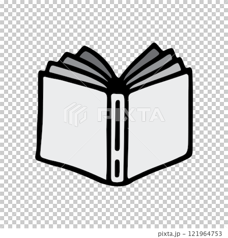 Doodle open book icon hand drawn with black line in freehand style, colored grey Doodle open book icon hand drawn with black line in freehand style, colored grey 121964753