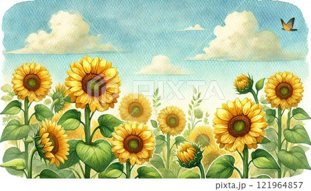 夏のひまわり畑 121964857