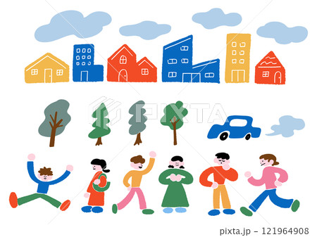 街と人のイラストセット 121964908