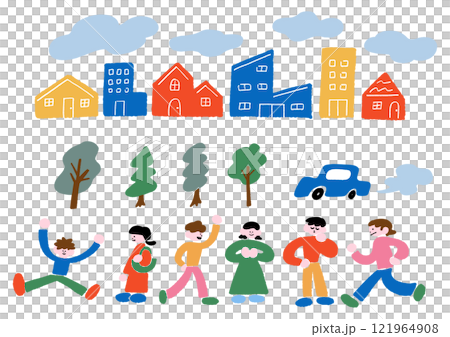 街と人のイラストセット 121964908