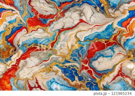 Colorful ink water. Marble texture. fluid mix with rusty streak vein effect. Abstract stained surface. Mineral stone pattern art background. 121965234