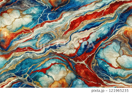 Colorful ink water. Marble texture. fluid mix with rusty streak vein effect. Abstract stained surface. Mineral stone pattern art background. 121965235