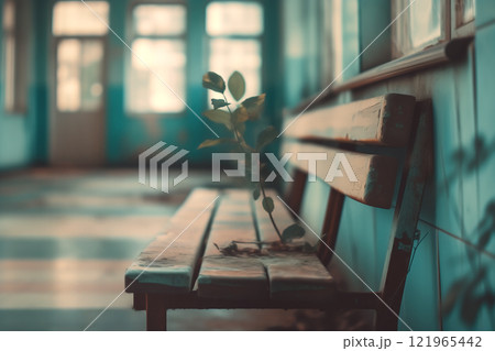 薄暗い廃校のぼやけた背景　AI生成素材 121965442
