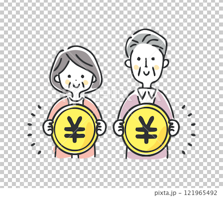 Illustration of a senior couple and money 121965492