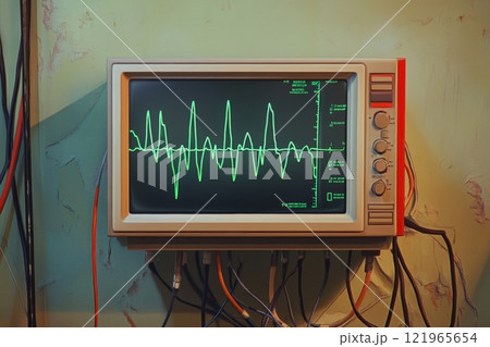 A green screen with a waveform on it 121965654