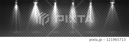 Spotlight beams set on transparent background 121965713