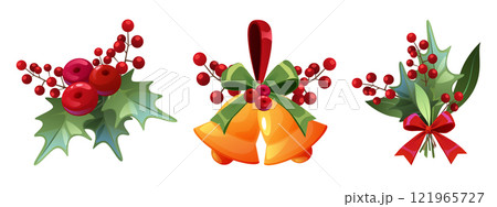 Holly berry branches set isolated on white 121965727