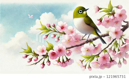 桜とメジロ 桜とメジロ 121965731