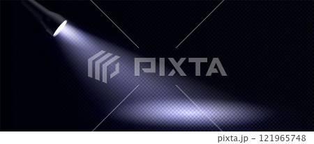 Flashlight beam effect with bright white ray 121965748