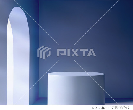 3D product podium in room with arch door 3D product podium in room with arch door 121965767
