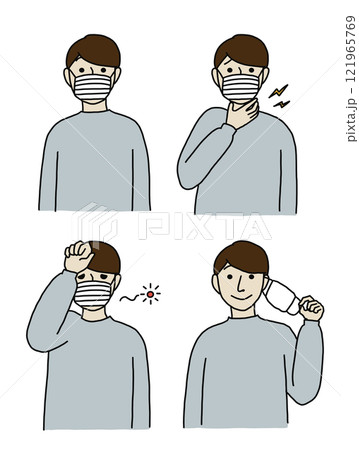 風邪気味でマスクをする男性セット 121965769