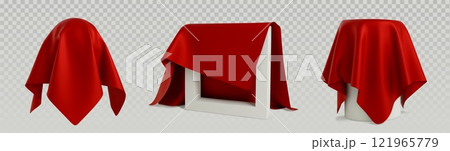Objects covered with red silk cloth 121965779