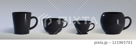 Black mugs set isolated on transparent background 121965781