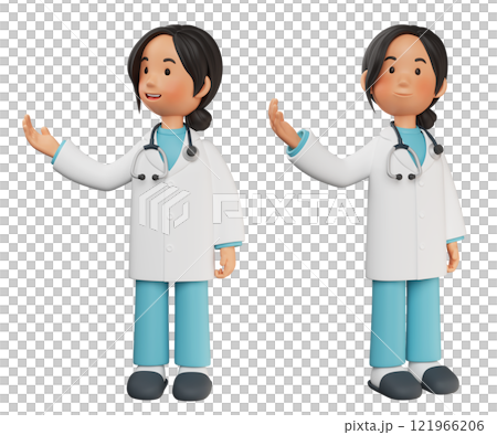 female doctor standing with open arms 3D character 121966206