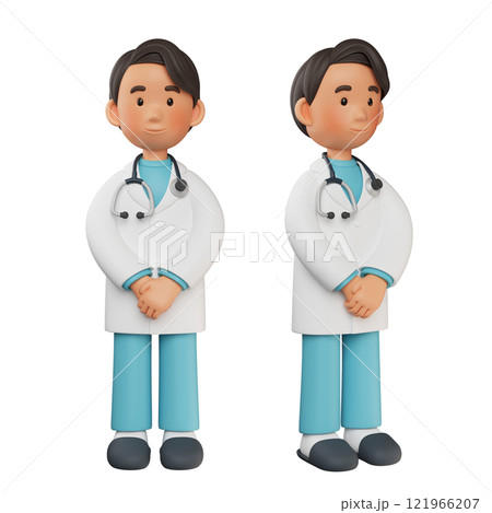 male doctor standing with hands holding 3D character male doctor standing with hands holding 3D character 121966207