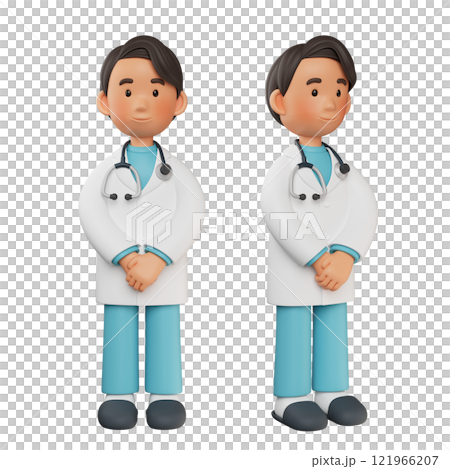 male doctor standing with hands holding 3D character male doctor standing with hands holding 3D character 121966207