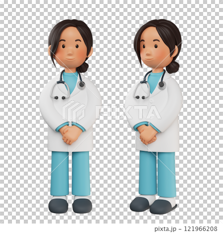 female doctor standing with hands holding 3D character 121966208