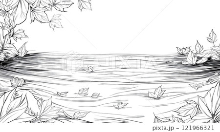 Autumn leaves falling on flowing water surface with copy space Autumn leaves falling on flowing water surface with copy space 121966321