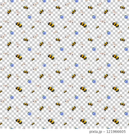 Bumblebee, chamomile, twigs. Seamless watercolour pattern, hand drawn on a white background. Minimalistic vintage style. Ideal for textiles, printmaking, scrapbooking Bumblebee, chamomile, twigs. Seamless watercolour pattern, hand drawn on a white background. Minimalistic vintage style. Ideal for textiles, printmaking, scrapbooking 121966605