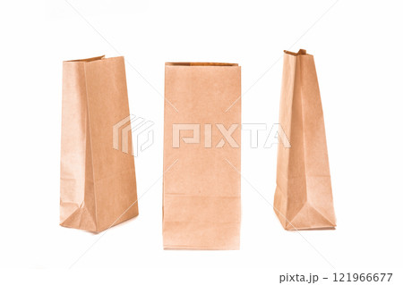 Various kraft paper bags isolated on white background 121966677