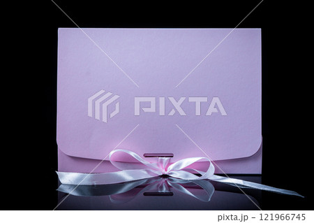 Man gift concept. gift box with luxury bow on dark background. Horizontal with copy space. 121966745