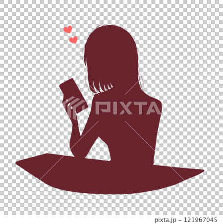 Woman looking at smartphone, silhouette, heart Woman looking at smartphone, silhouette, heart 121967045