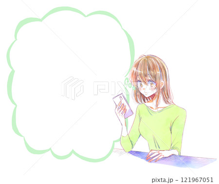 スマホを見る女性　吹き出し 121967051