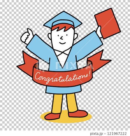 Illustration of a graduate wearing an academic gown and a diploma Illustration of a graduate wearing an academic gown and a diploma 121967222