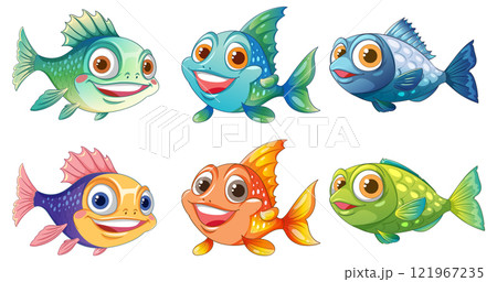 Colorful Cartoon Sea Creatures Collection 121967235