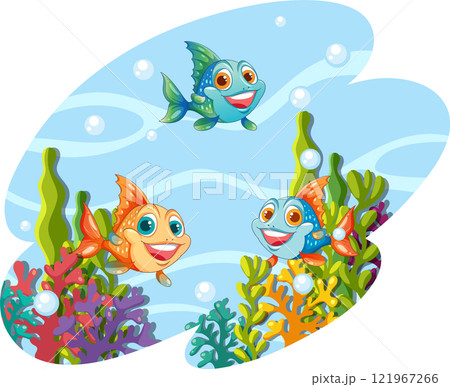 Colorful Fish in Vibrant Coral Reef 121967266