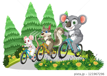 Animals Biking Through the Forest 121967296