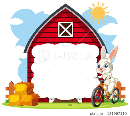 Bunny Riding Bike Near Red Barn Bunny Riding Bike Near Red Barn 121967310