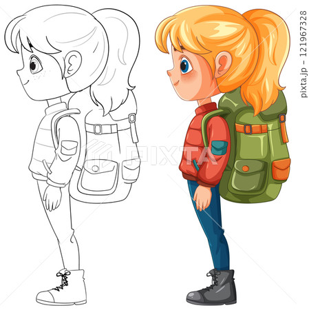 Adventurous Girl with Backpack Illustration 121967328