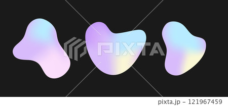 Freeform colorful shapes. Holographic irregular random blobs. Modern graphic design elements. Vector set isolated on black background 121967459